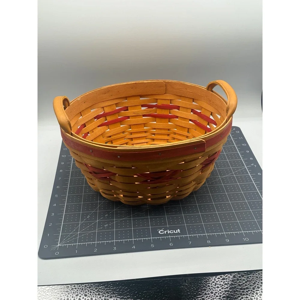 Longaberger 1999 Christmas Collection Popcorn Basket Red Weave Leather Handles